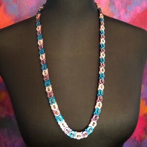 Groovy Vintage Handmade Button Necklace, Purple, Blue, Pink